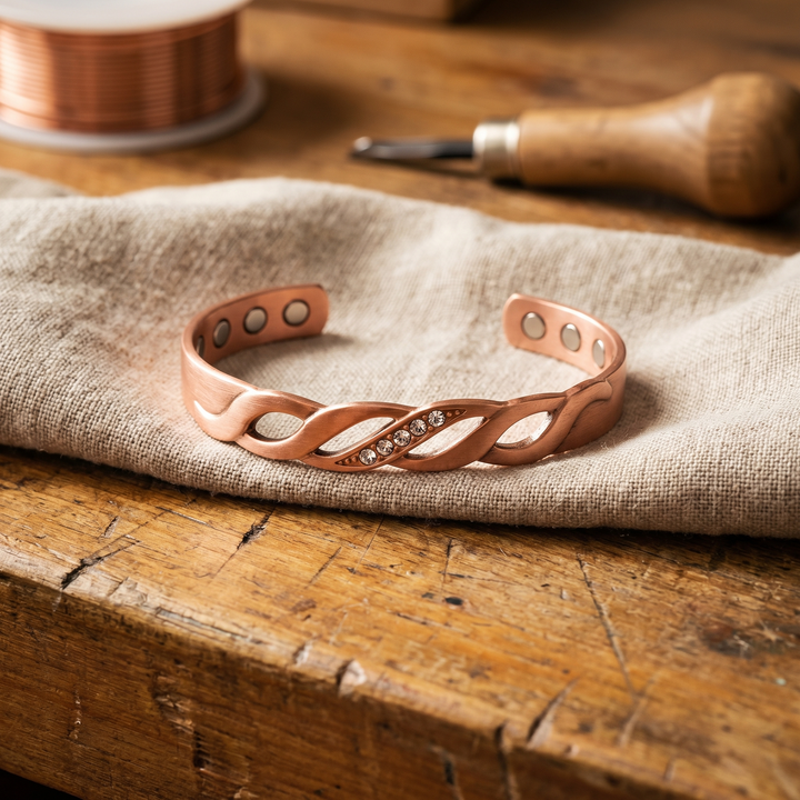 Seam | Twisted Two-Strand Copper Bangle with Stones
