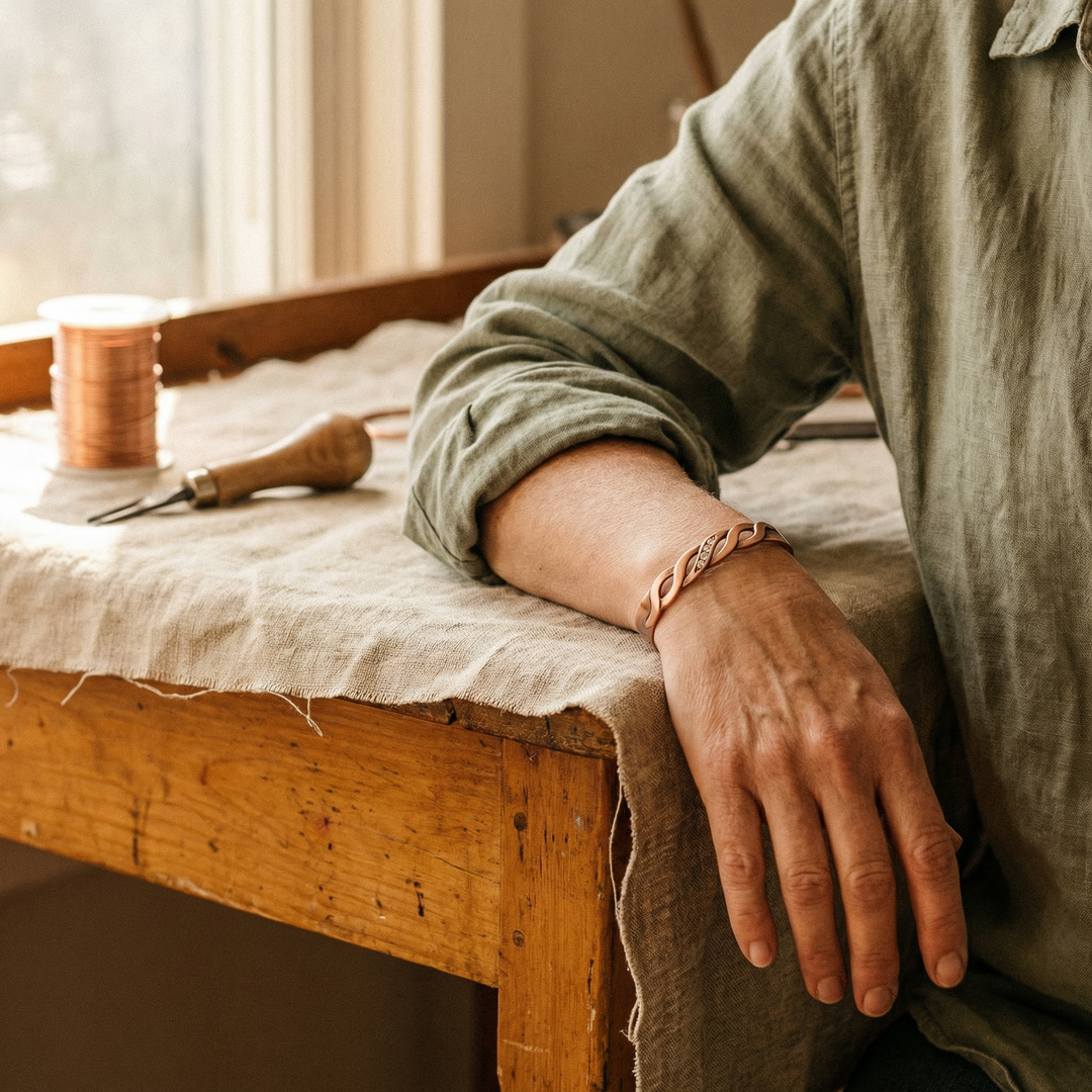 Seam | Twisted Two-Strand Copper Bangle with Stones