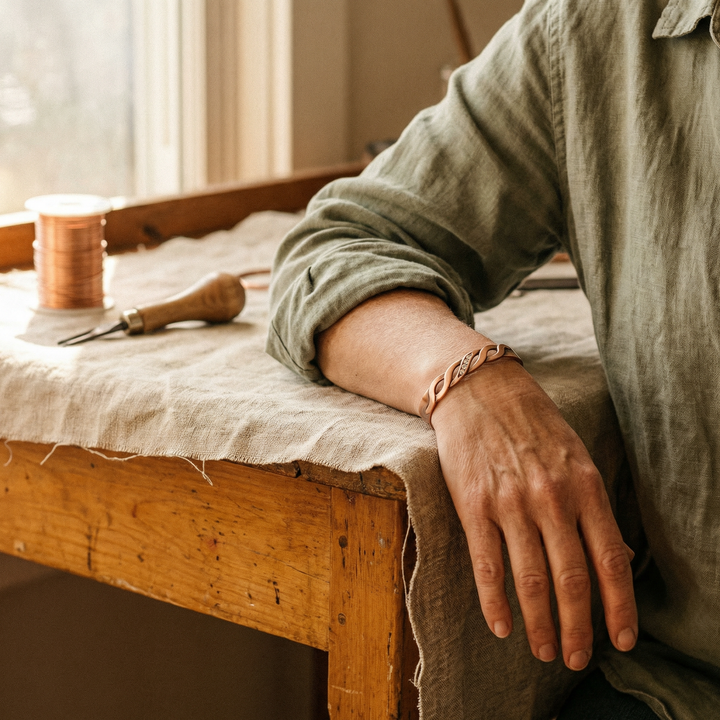 Seam | Twisted Two-Strand Copper Bangle with Stones