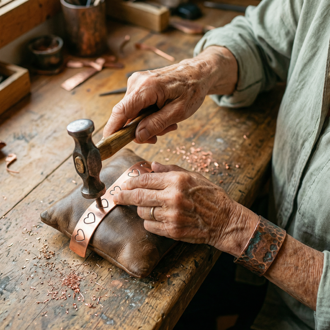 Hearth | Heart-Stamped Copper Bangle