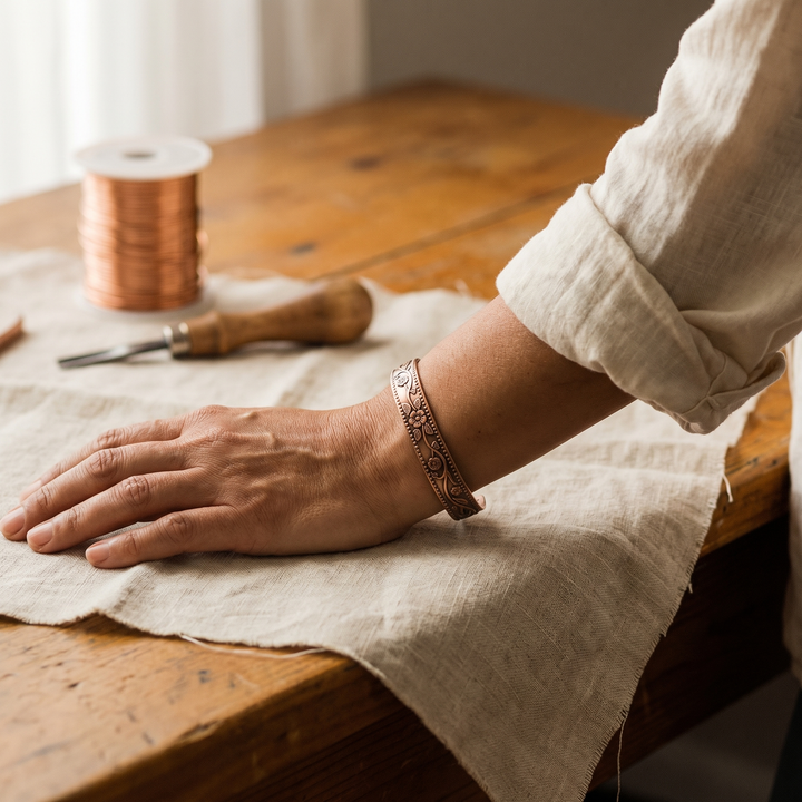 Knell | Flower and Vine Engraved Copper Bangle
