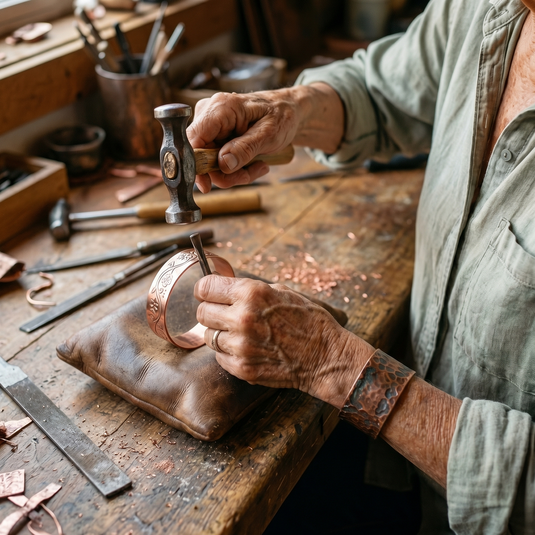 Knell | Flower and Vine Engraved Copper Bangle