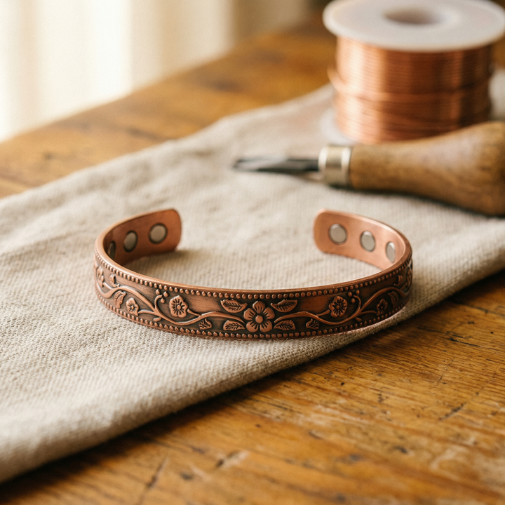 Knell | Flower and Vine Engraved Copper Bangle