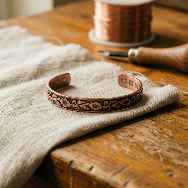 Vine | Engraved Vine & Flower Copper Bangle