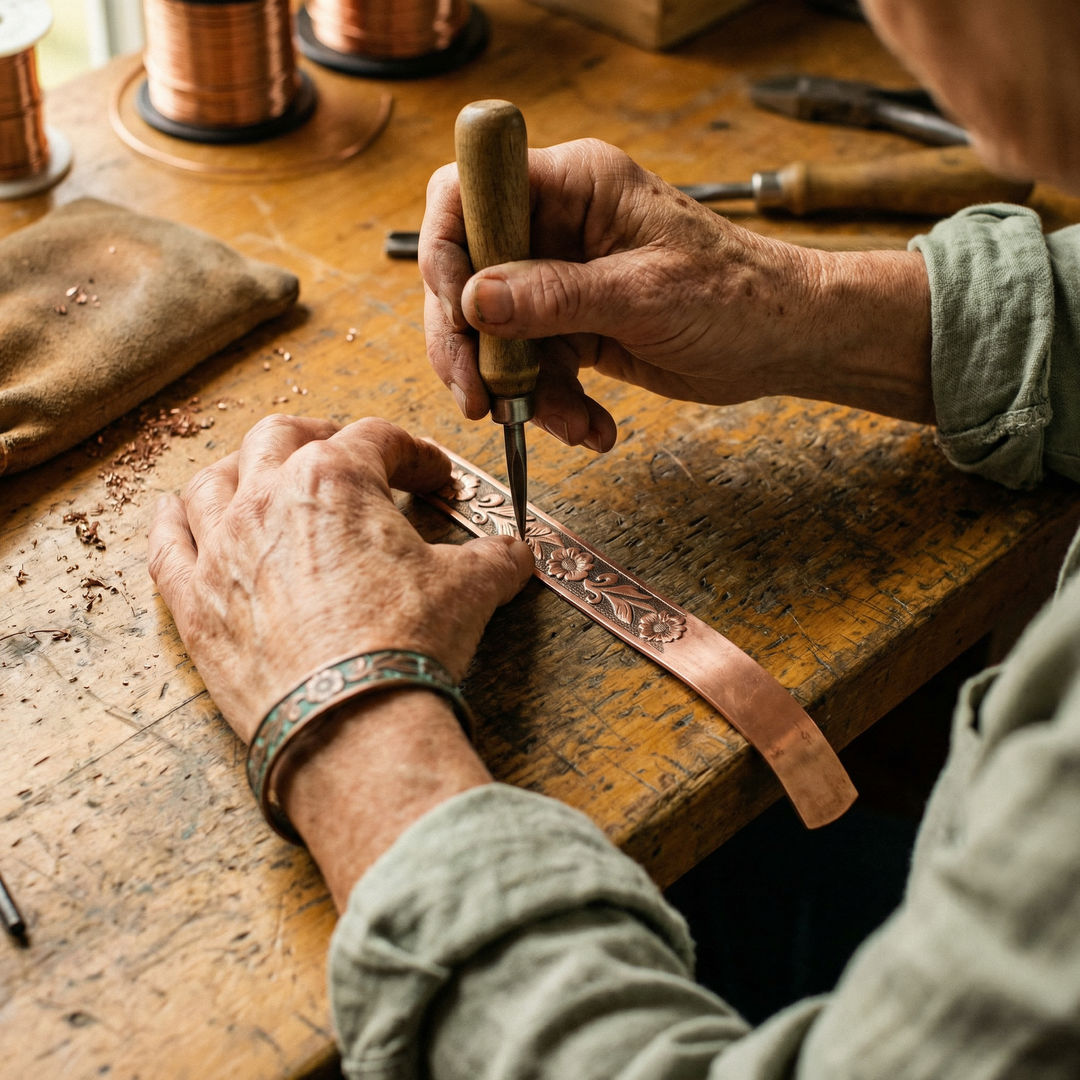 Vine | Engraved Vine & Flower Copper Bangle