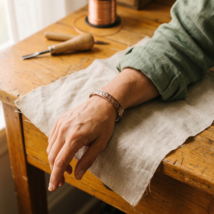 Vine | Engraved Vine & Flower Copper Bangle