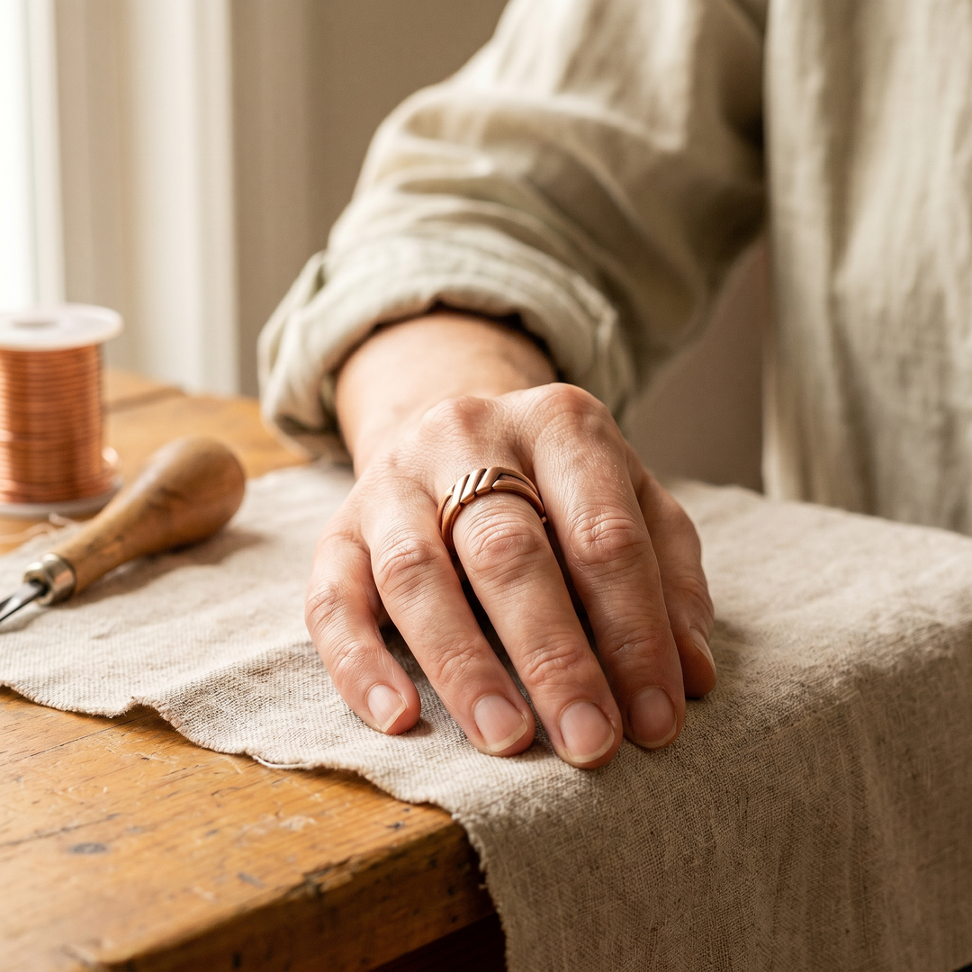Peat | Diagonal Grooved Copper Ring