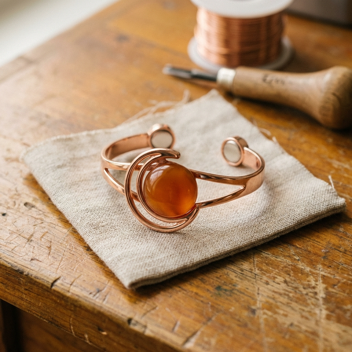 Sphere | Amber Stone Copper Cuff