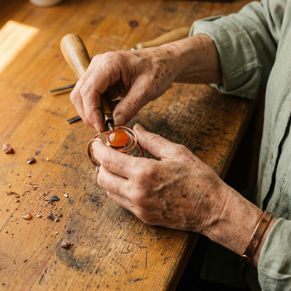 Sphere | Amber Stone Copper Cuff