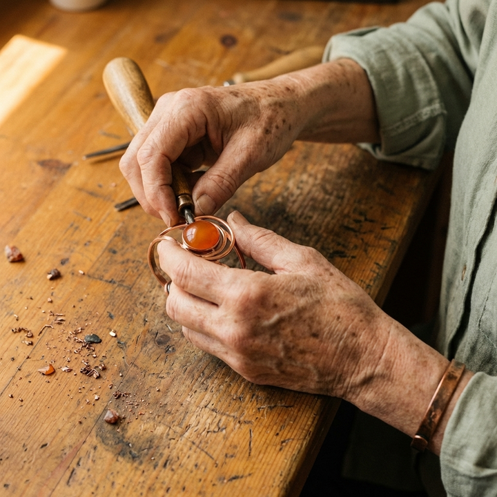 Sphere | Amber Stone Copper Cuff
