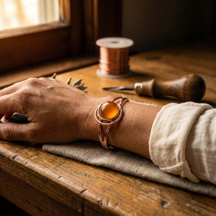 Sphere | Amber Stone Copper Cuff