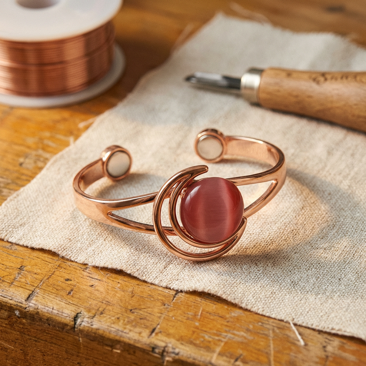 Sphere | Pink Stone Copper Cuff