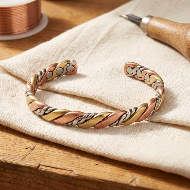 Stone | Three-Tone Braided Copper Bracelet