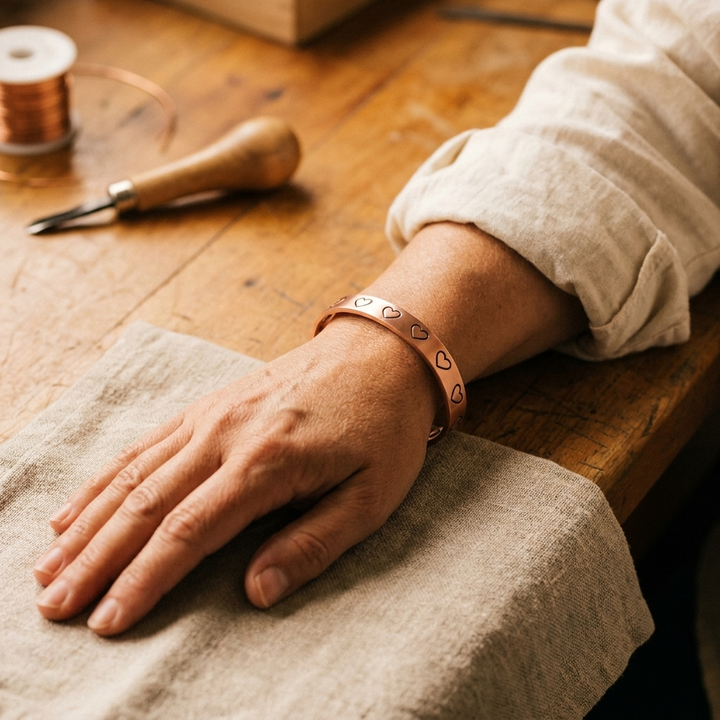 Hearth | Heart-Stamped Copper Bangle