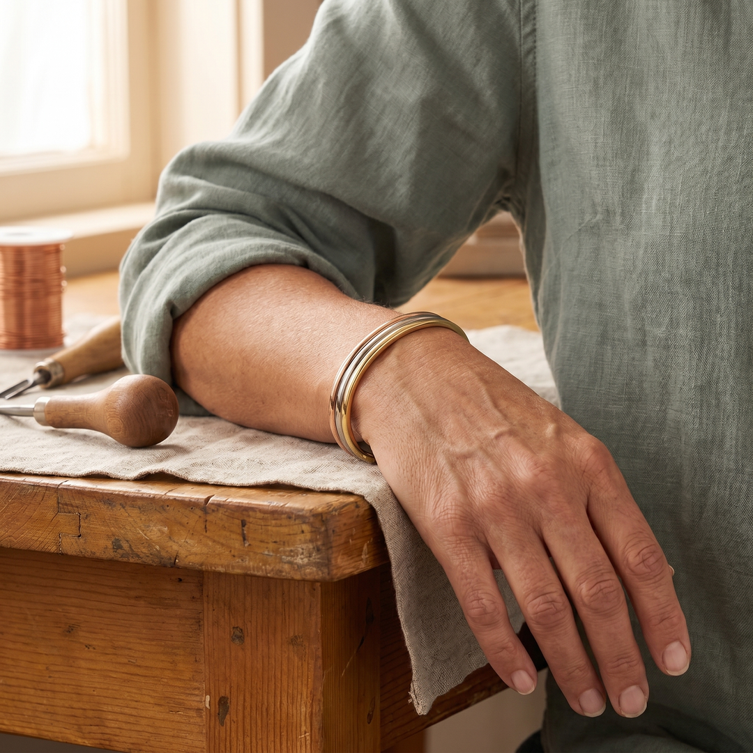 Fell | Three-Tone Striped Copper Bangle