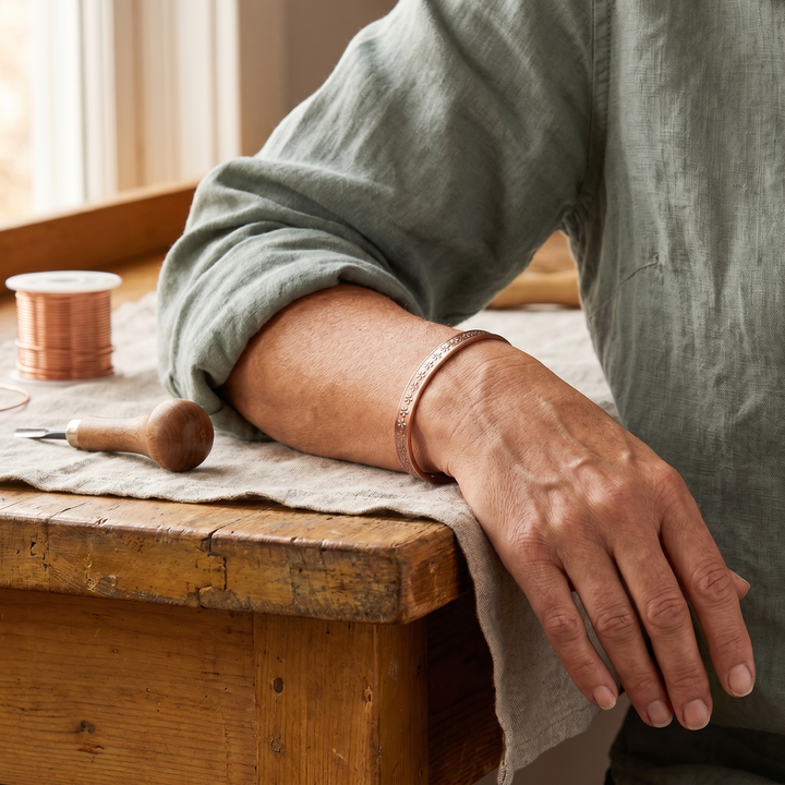 Loch | Flower-Stamped Copper Bangle