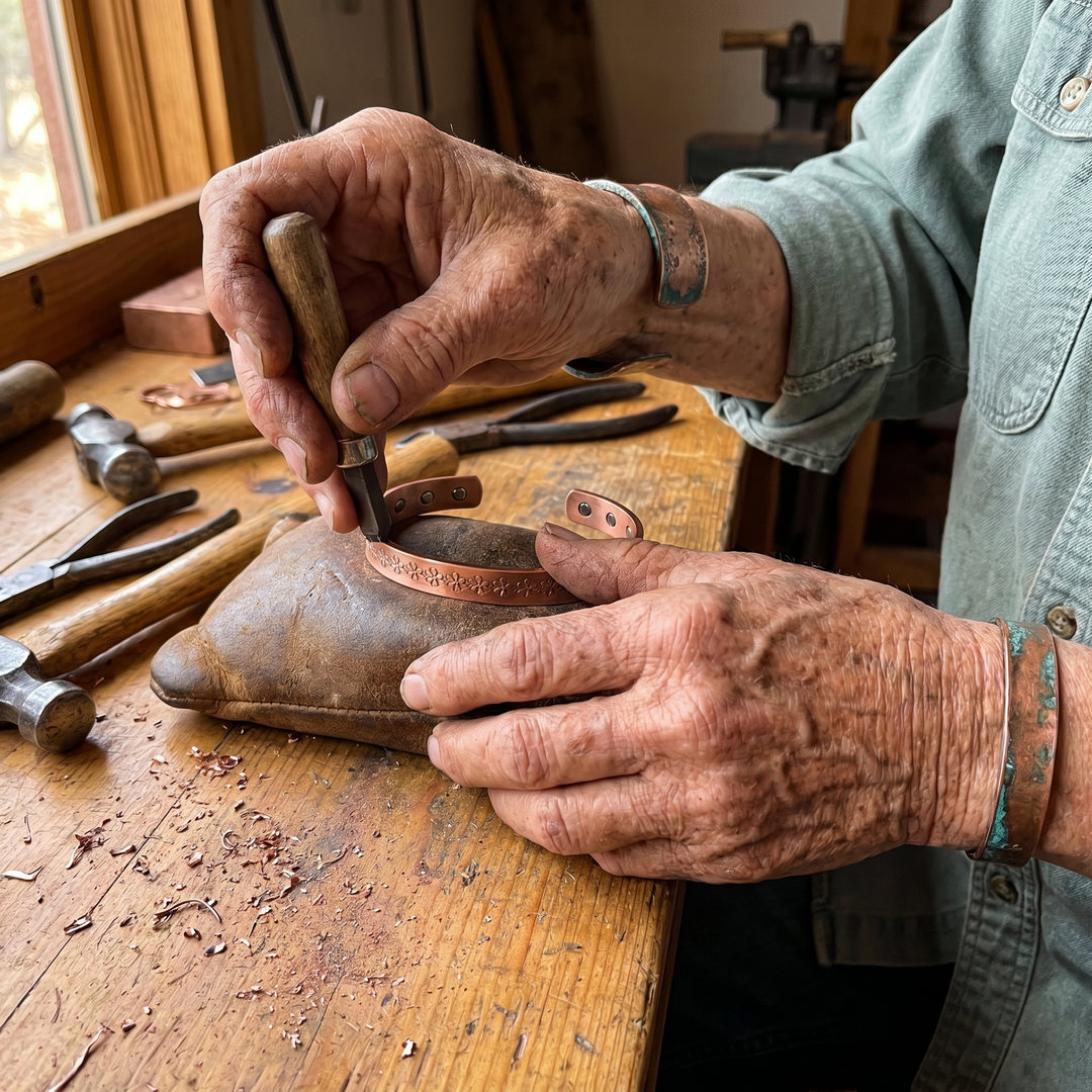 Loch | Flower-Stamped Copper Bangle
