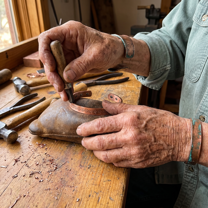 Loch | Flower-Stamped Copper Bangle