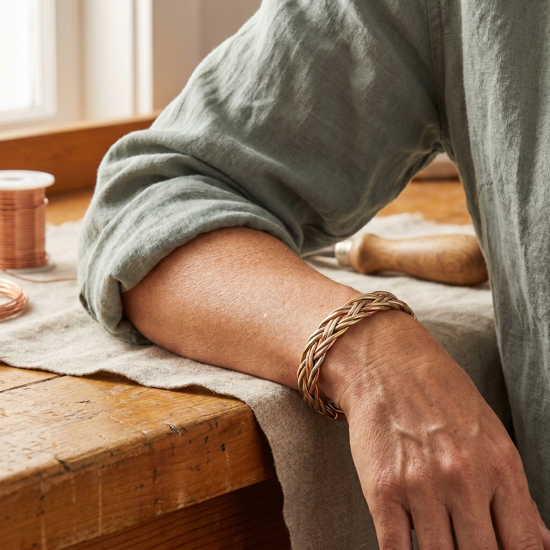 Mire | Tri-Tone Herringbone Copper Bangle