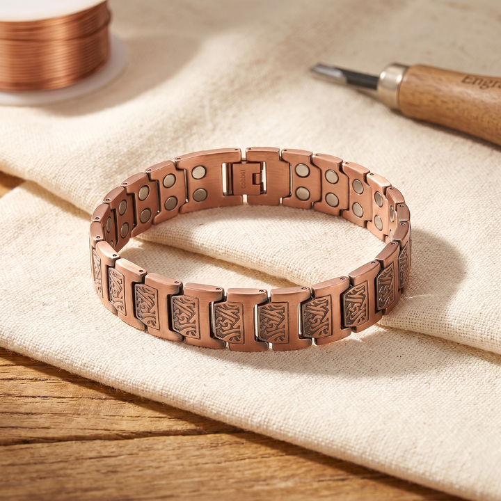 Glen | Wave-Engraved Copper Link Bracelet