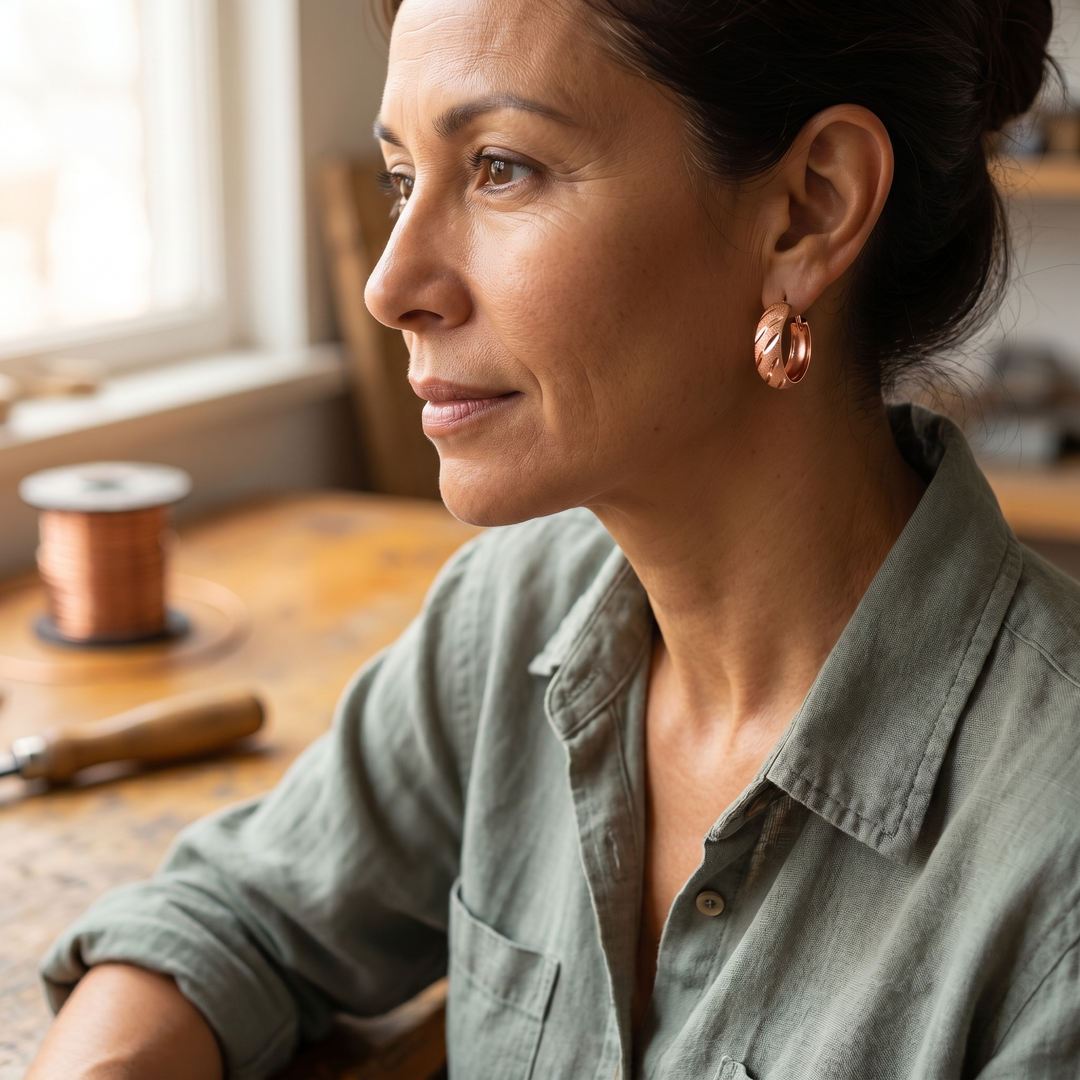 Vale | Diagonal Grooved Copper Hoop Earrings