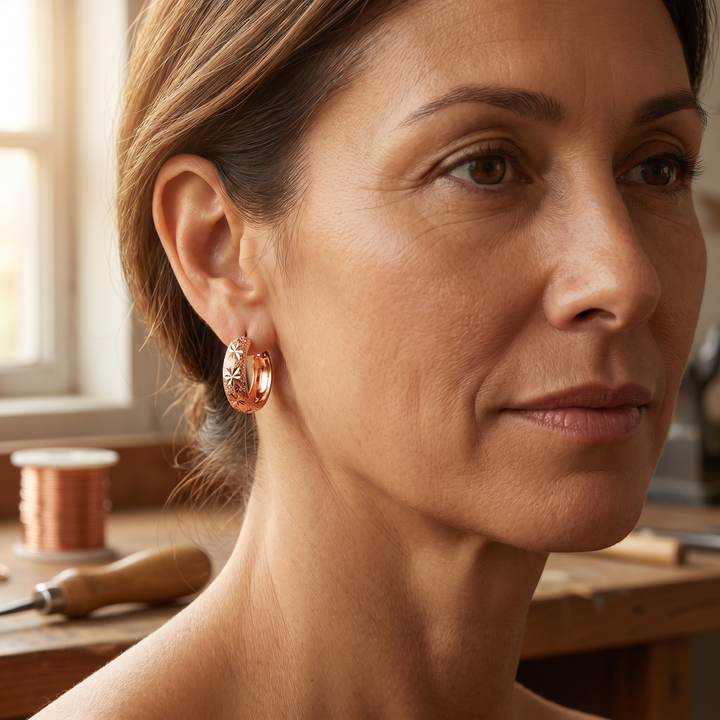 Dew | Star-Engraved Copper Earrings