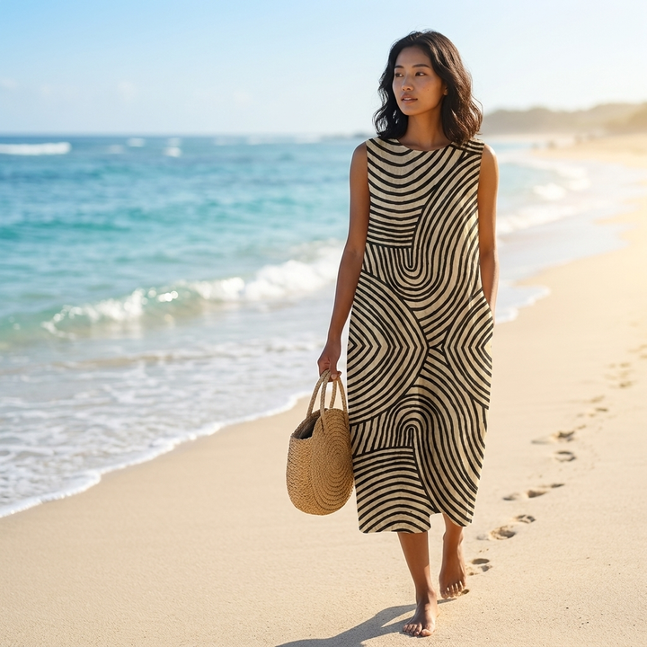 Helena | Sleeveless Printed Beach Midi Dress