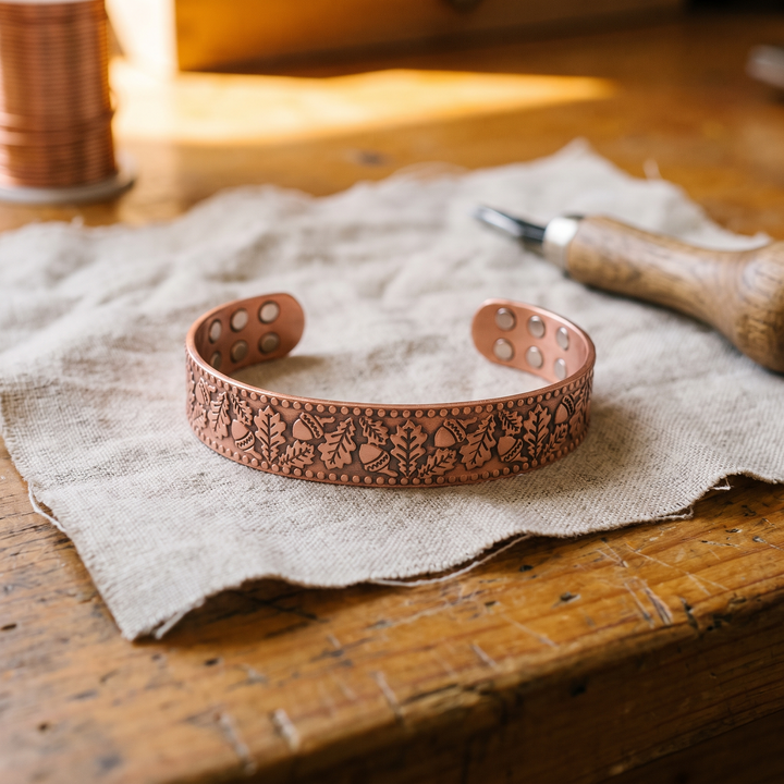 Timber | Nut and Leaf Stamped Copper Bangle