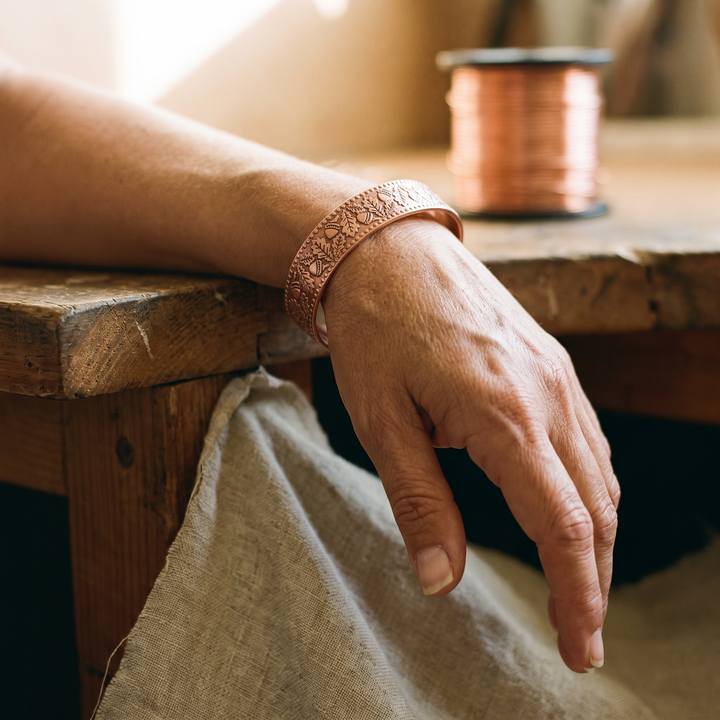 Timber | Nut and Leaf Stamped Copper Bangle