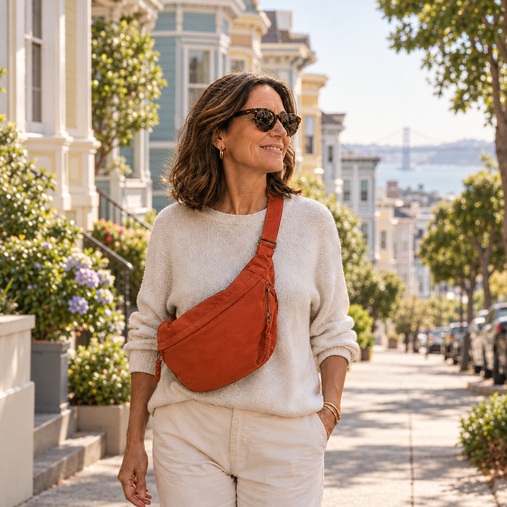 Elena | Anti-Theft Crossbody Bag - Orange - worn