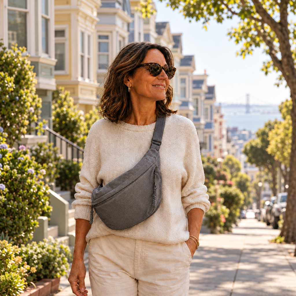 Elena | Anti-Theft Crossbody Bag - Grey - worn