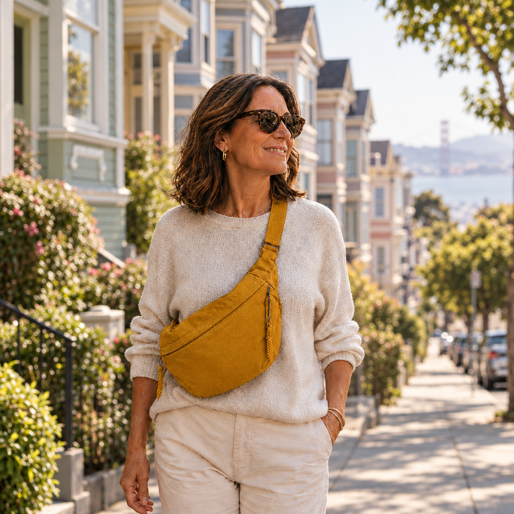 Elena | Anti-Theft Crossbody Bag - Ochre - worn