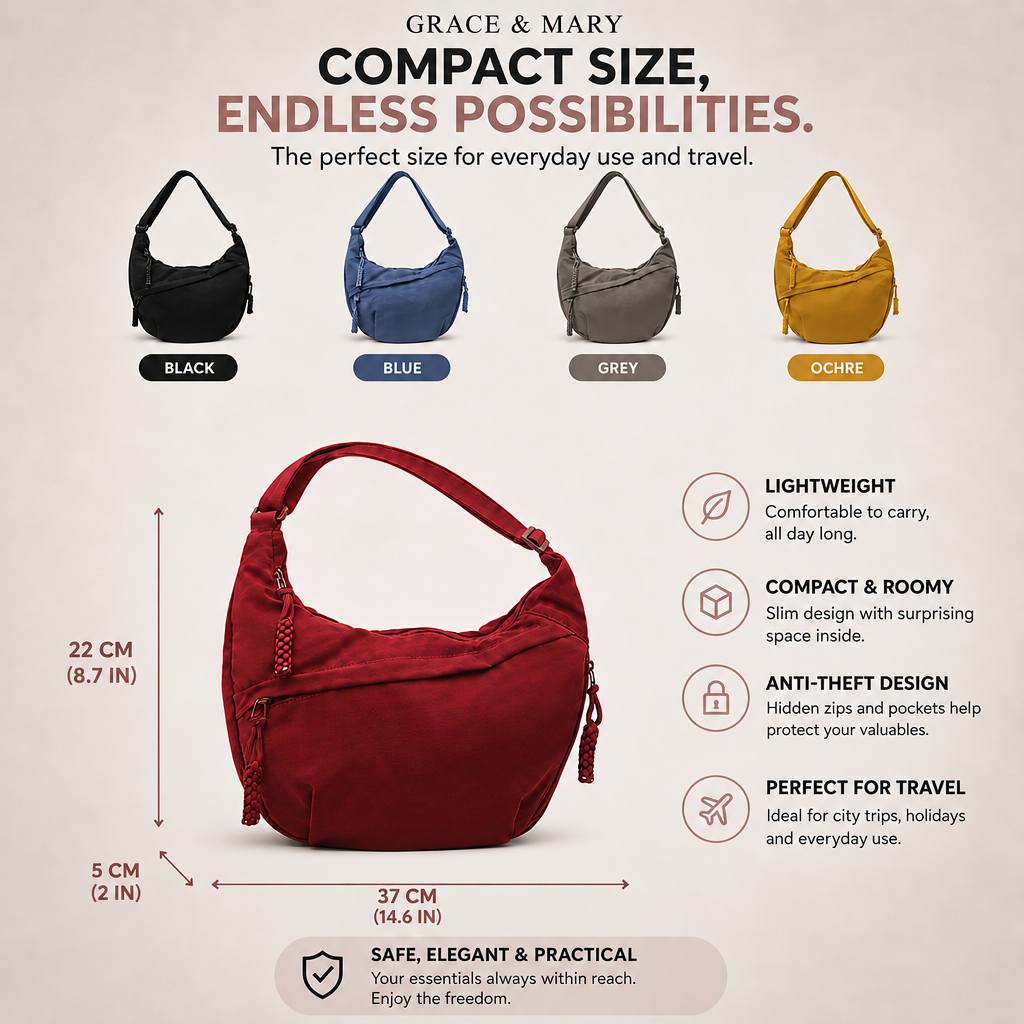 Elena | Anti-Theft Crossbody Bag - size guide