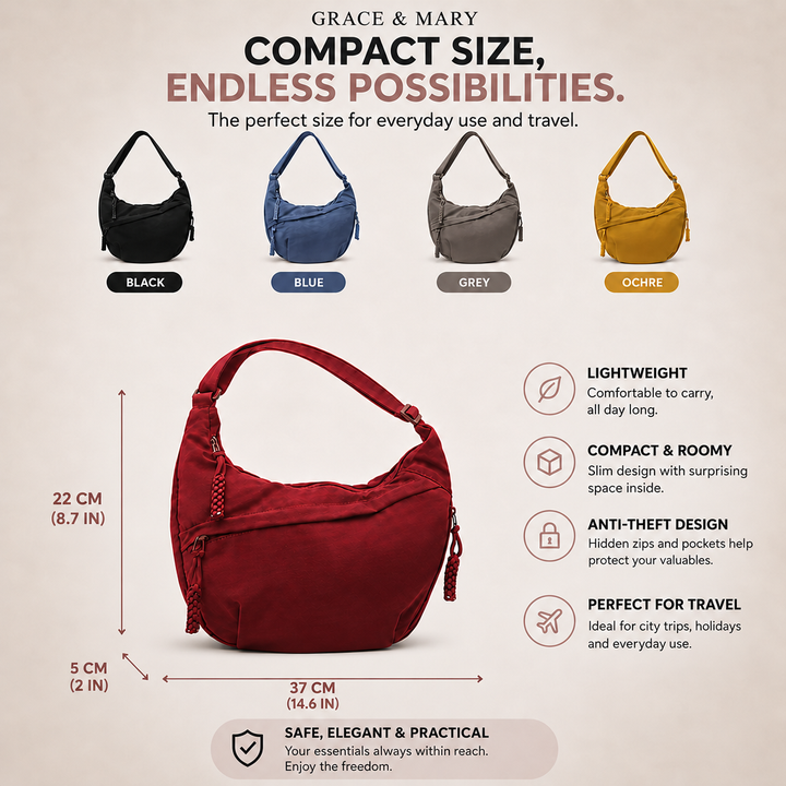Elena | Anti-Theft Crossbody Bag - size guide