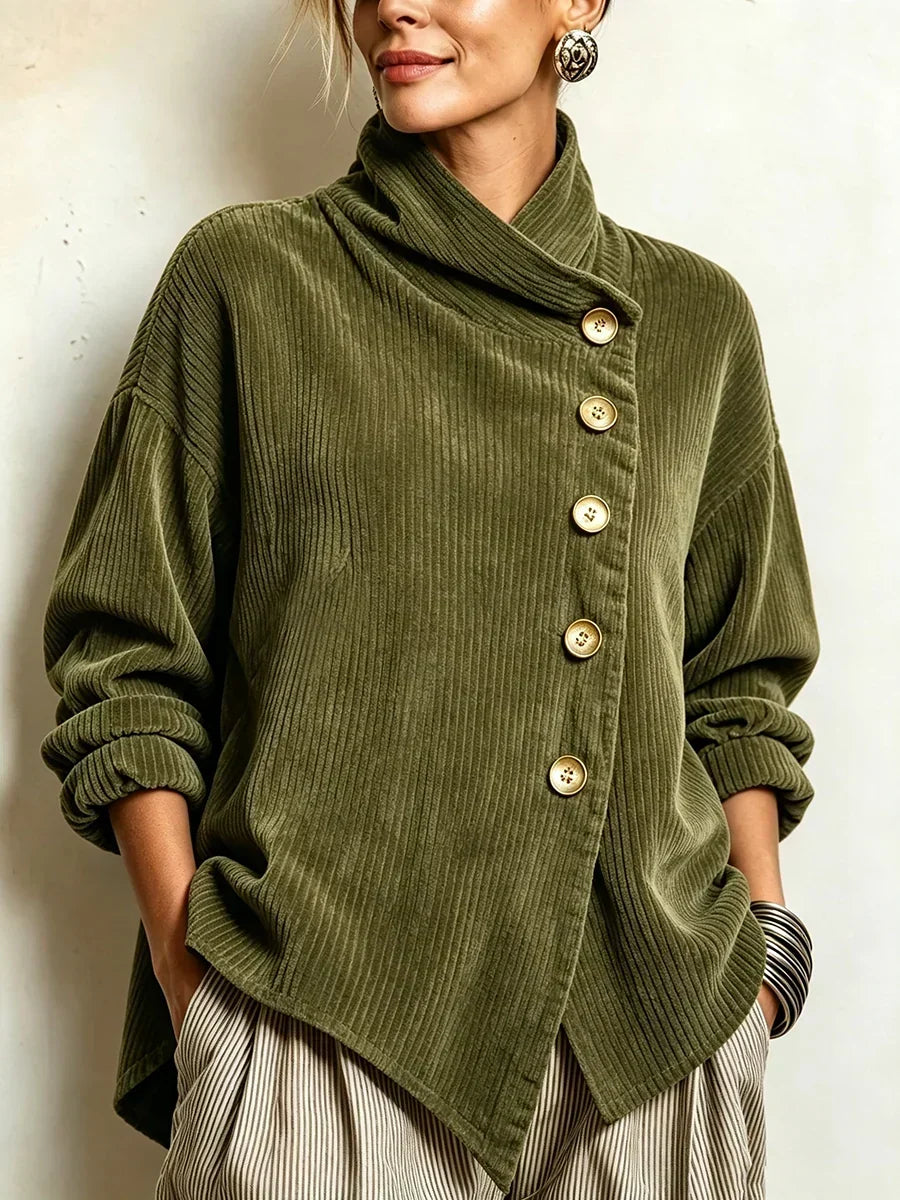Olivia corduroy button-up top in Olive Green